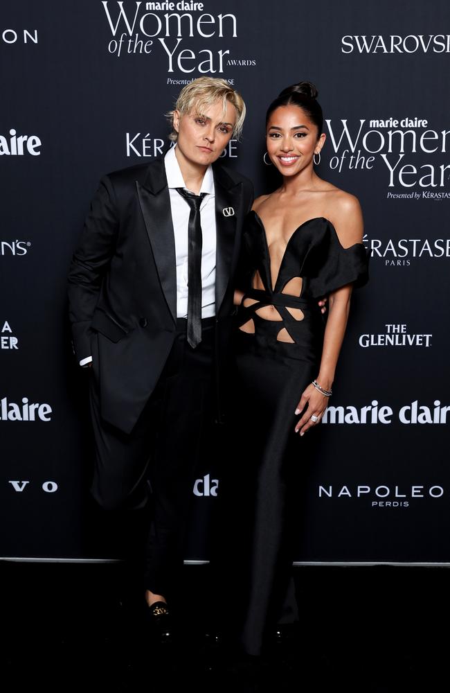 The couple posed together on the black carpet. Picture: Brendon Thorne/Getty Images