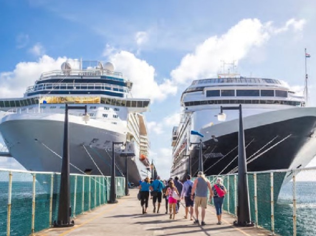 Examples of a cruise ship terminal in The Spit master plan.