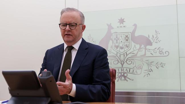 Anthony Albanese on the phone with Donald Trump on Tuesday.