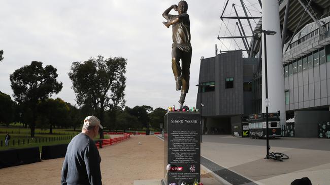 The MCG and Shane Warne statue on the day of his State Funeral to be held inside the MCG. Picture: NCA NewsWire / David Crosling