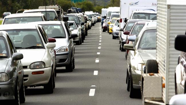 Traffic banked up on the M1 at the Caloundra turn-off north of Brisbane