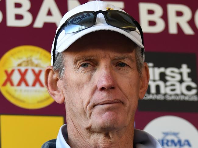 Brisbane Broncos coach Wayne Bennett addresses the media during a training session in Brisbane, Thursday, August 10, 2017. The Broncos will clash with the Cronulla-Sutherland Sharks at Suncorp Stadium on Friday night. (AAP Image/Samantha Manchee) NO ARCHIVING.