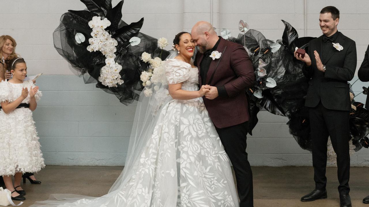 Ms Tridente finally wore one of her own as she tied the knot with fiance Petar Filipovic. Picture: Dean Snushall Photography