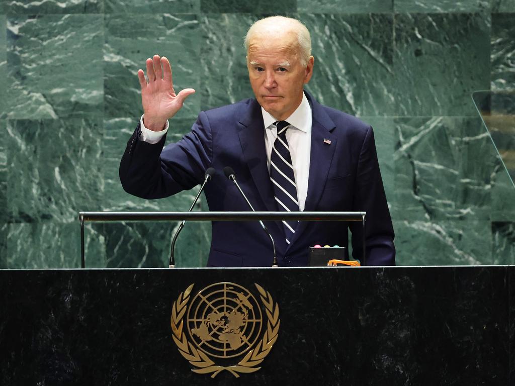 NEW YORK, NEW YORK - SEPTEMBER 24: U.S. President Joe Biden waves as he leaves the stage during the United Nations General Assembly (UNGA) at the United Nations headquarters on September 24, 2024 in New York City. World leaders convened for the General Assembly as the world continues to experience major wars in Gaza, Ukraine and, Sudan along with a threat of a larger conflict in the Middle East.   Michael M. Santiago/Getty Images/AFP (Photo by Michael M. Santiago / GETTY IMAGES NORTH AMERICA / Getty Images via AFP)