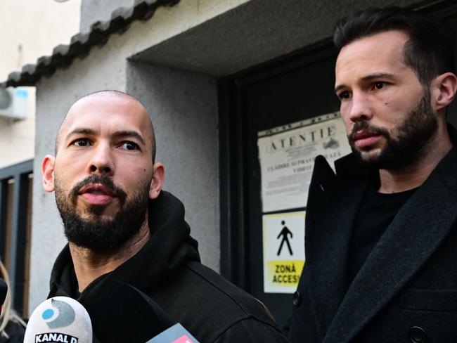 Andrew and Tristan Tate in Bucharest, Romania, on March 12, 2024. Picture: AFP