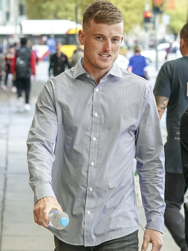 Jack Hanley’s friend Mitchell Blackie arrives at court to give an eyewitness recount. Picture: AAP / Mike Burton