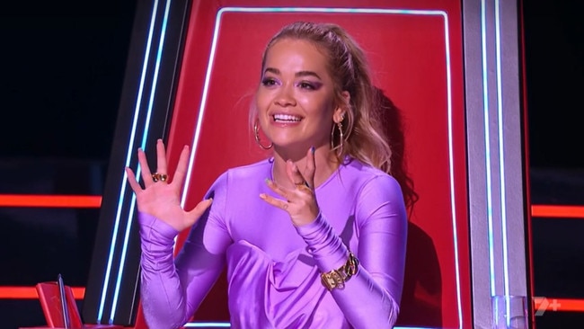 Rita Ora stuck to this purple number during the blind auditions. Picture: Channel 7