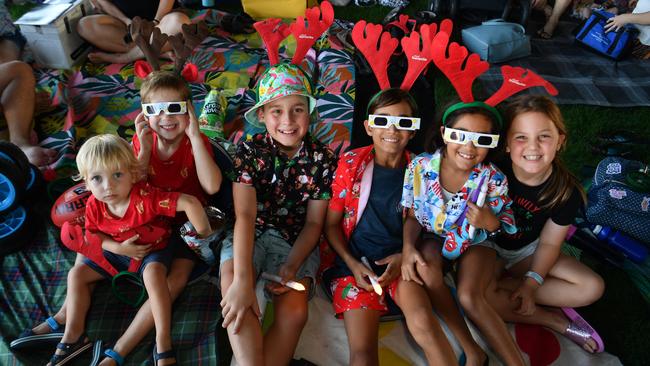 Carols by Candlelight at Riverway 2022. Edward Stafford, 2, Oliver Stewart, 5, Charlie Mibus, 10, Caelan Bala, 9, Dulci Bala, 8, and Evie Schwartzkopff, 7. Picture: Evan Morgan