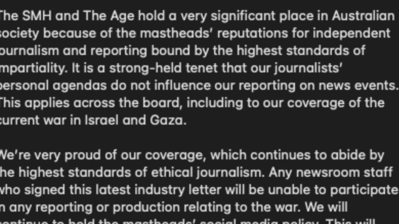 The Sydney Morning Herald’s executive editor has posted a message to staff on behalf of the papers’ leadership in regards to a recent petition concerning the Gaza crisis.