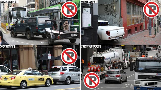 Some examples of poor parking in central Melbourne. Pictures: David Crosling