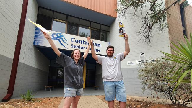 Centralian Senior College students Charlotte Campbel and Joseph Martin say goodbye to Year 12