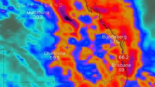 Southeast Queensland is facing a seven-day drenching, with up to 135mm forecast. Picture: Windy.com