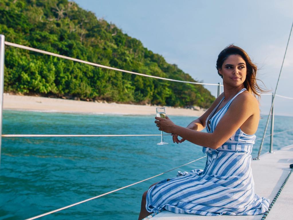 Samantha Harris at Nudie Beach, Fitzroy Island, for Tropical North Queensland’s ‘Feel grounded’ campaign. Picture: Will Salkeld Photography