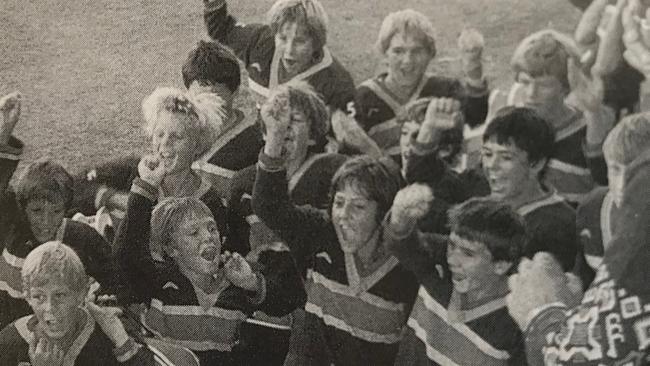 Tim Horan (second from left back row) and Jason Little (front row left) at playing together for the first time at the 1982 Under 12 Rugby League State Championships in Bundaberg.