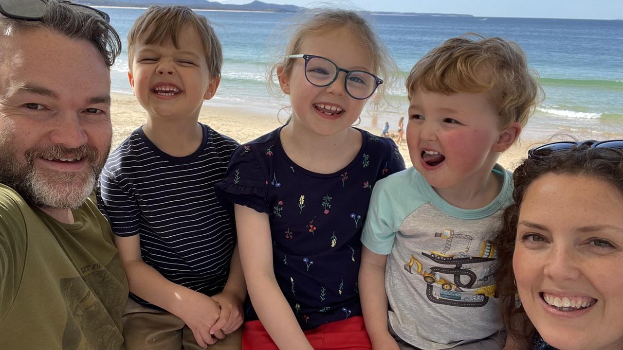 Brydon 'The Shark' Coverdale with his wife Zoe and children Fletcher, 5, Heidi, 7, and Avery, 3.