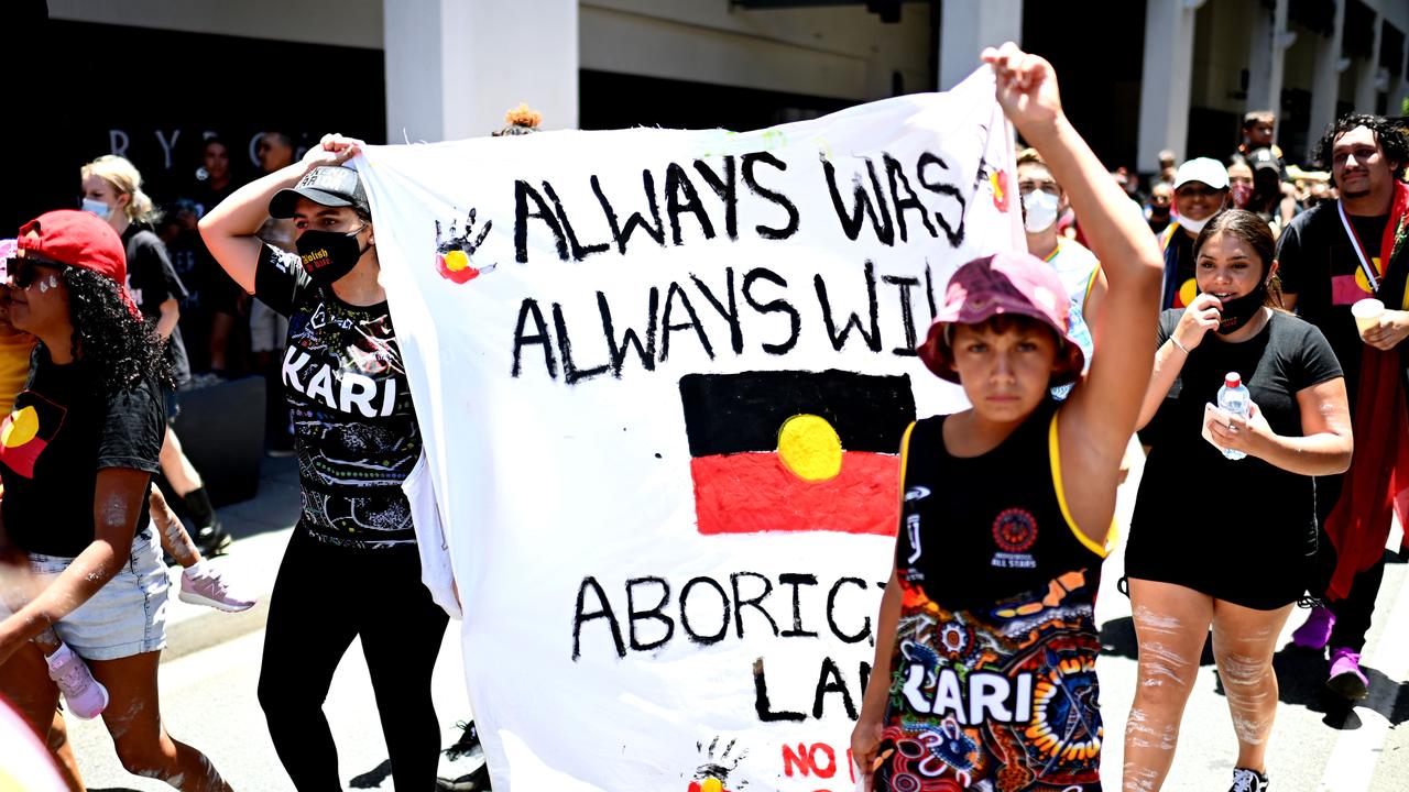 Invasion Day protesters call for, among other things, changing the date of Australia Day from January 26. Picture: NCA NewsWire/Dan Peled