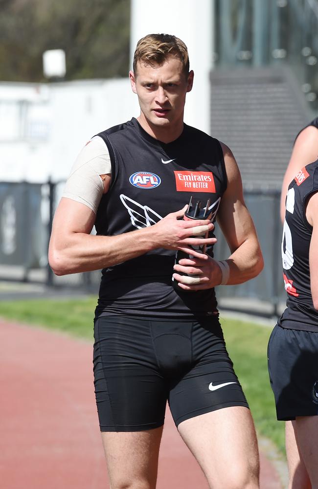 Collingwood Player Nathan Krueger training at AIA centre / Olympic Park. Picture: Josie Hayden