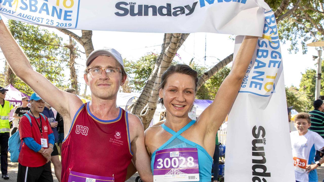 Callum Davies and Olga Firsova at the Bridge to Brisbane 2019 at South Bank. Picture: Richard Walker/AAP