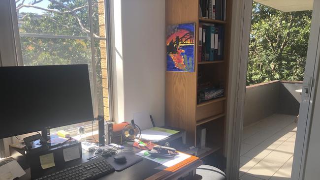 His home office also backs onto the balcony. Picture: Alex Turner-Cohen/news.com.au