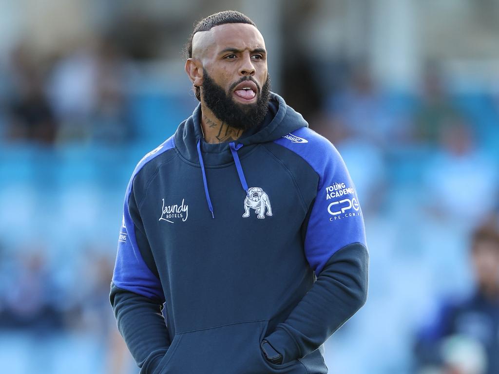 SYDNEY, AUSTRALIA - MARCH 15: Josh Addo-Carr of the Bulldogs looks on before the round two NRL match between Cronulla Sharks and Canterbury Bulldogs at PointsBet Stadium on March 15, 2024, in Sydney, Australia. (Photo by Mark Metcalfe/Getty Images)