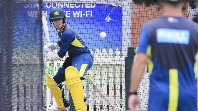 Adam Zampa bats at the SCG nets on Thursday. Picture: Dylan Robinson