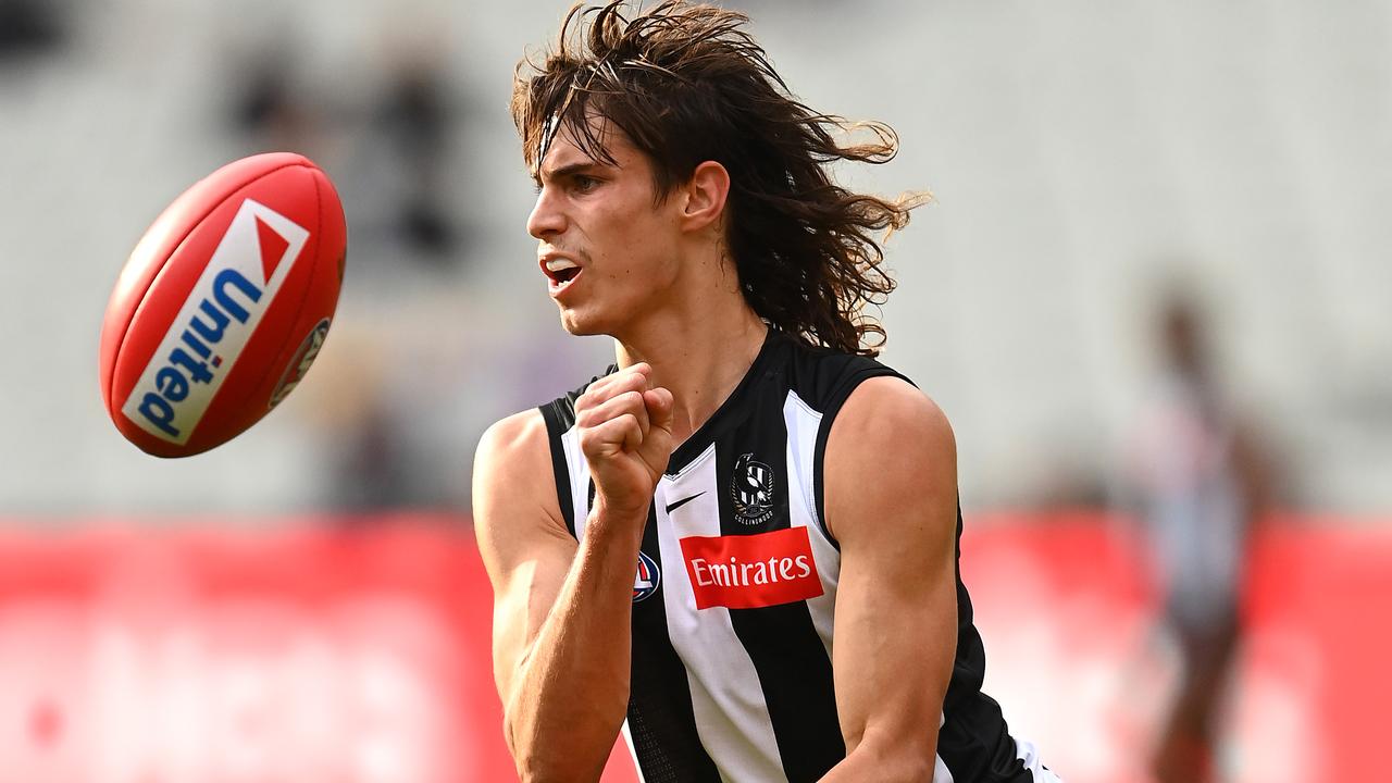 Caleb Poulter was the most recent Magpies young gun to make his debut.