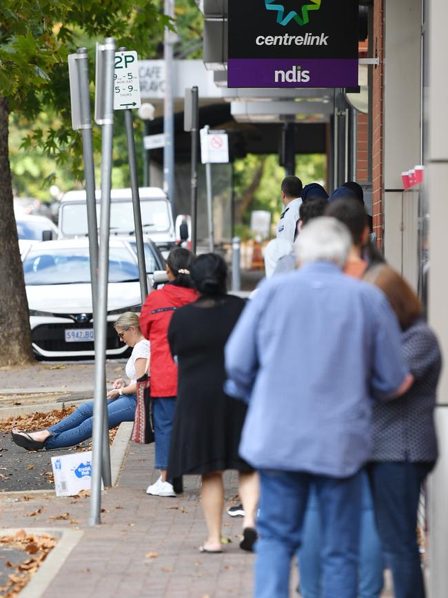 A line of people outside a Centrelink office. Picture: AAP