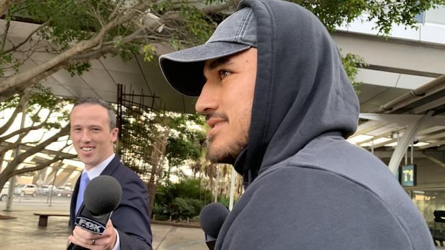 Valentine Holmes arrived home in Sydney on Monday. Picture: Fatima Kdouh