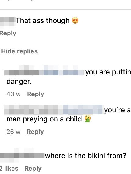 A highly inappropriate comment on one young girl’s account.