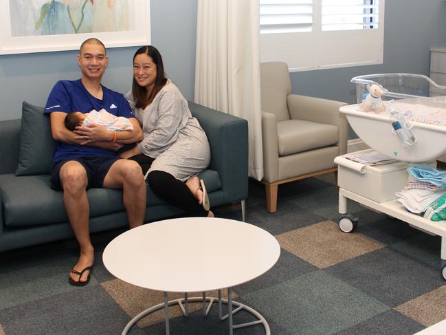 David and Karen Tu with their new son Lucas at Westmead Private Hospital's new luxury maternity rooms.