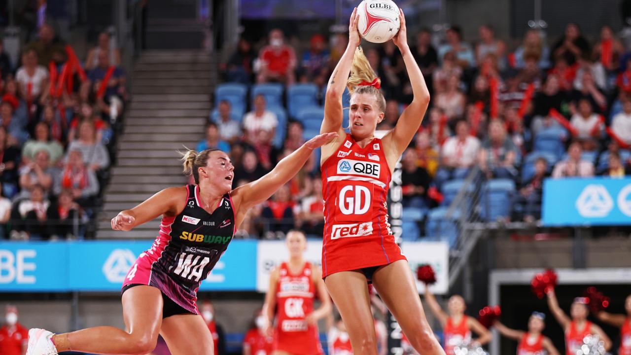 Maddy Turner takes a pass during the round nine Super Netball match between NSW Swifts and Adelaide Thunderbirds. Picture: Matt King/Getty Images