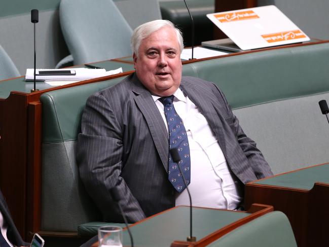 Clive Palmer after the ABCC Bill did not pass the senate, in the House of Representatives Chamber, Parliament House in Canberra. Picture Kym Smith