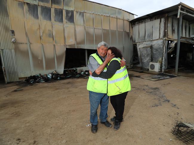 An industrial fruit &amp; veg shed at Lewiston has been destroyed leaving a damage bill of $2.5 million. Joe Giangregorio, Director of Rainbow fresh and started the business 50 years ago pictured with his daughter Maria on the 15th October 2020. Pic Tait Schmaal.