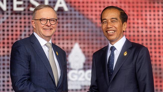 Prime Minister Anthony Albanese and Indonesian President Joko Widodo at the G20 leaders' summit in Bali. Picture: Twitter