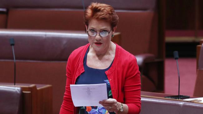 Senator Pauline Hanson used parliamentary privilege last night to accuse a current, married Senator of sexual harassment against their staff. Picture: Gary Ramage