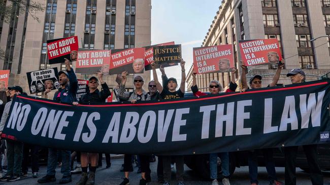 Demonstrators protested outside of Manhattan Criminal Court as Donald Trump attended the first day of his trial for allegedly covering up hush money payments linked to extramarital affairs. But the urbane upper-middle class left failed to connect with the former president’s greatest strength – he connects. Picture: Adam Gray/AFP