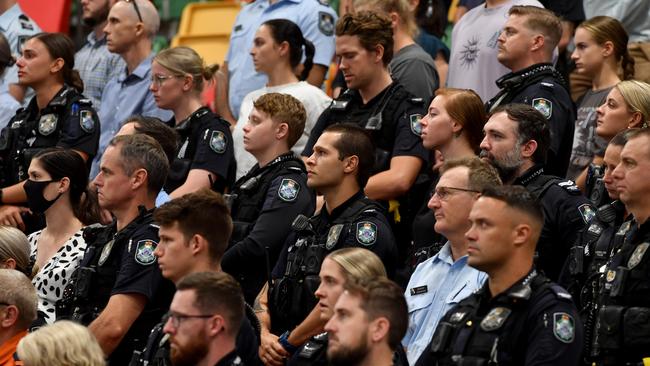 Police memorial serive fro Constable Rachel McCrow and Constable Matthew Arnold at the Townsville Stadium. Picture: Evan Morgan