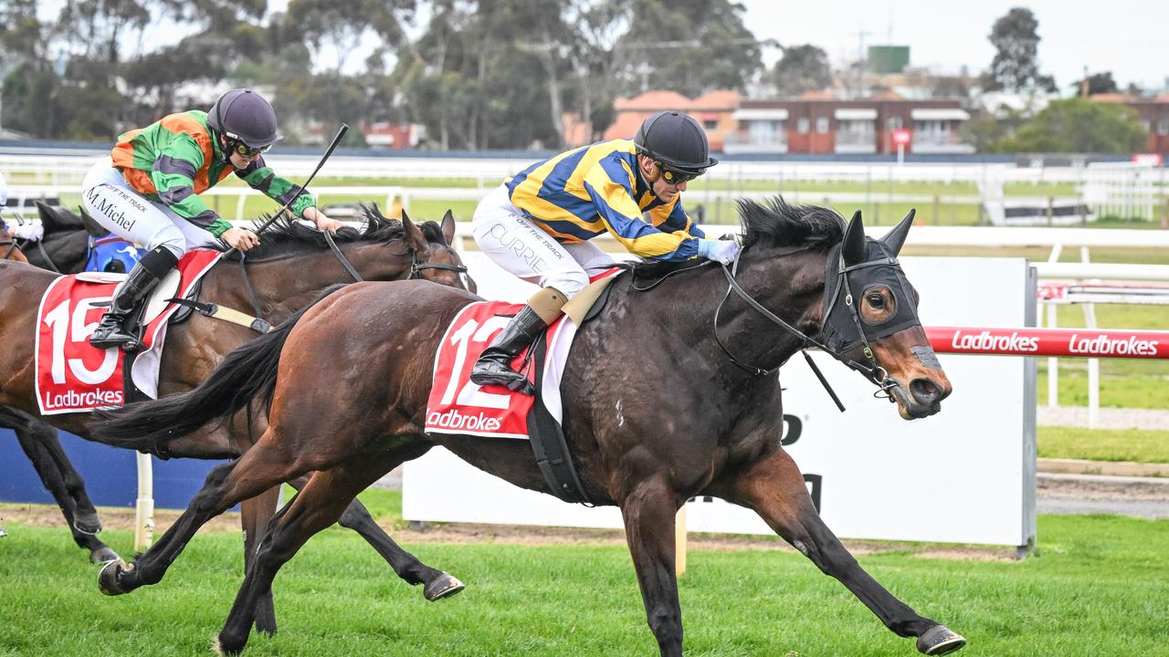 Snick ridden by Luke Currie wins at Geelong. Picture: Reg Ryan/Getty Images.