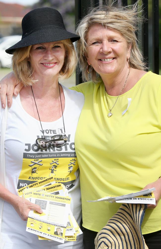 Hetty Johnson, right, with former Logan Mayor and supporter Pam Parker during the 2017 state election. Picture: Jono Searle