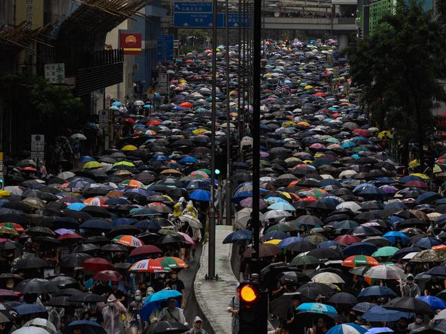 People take part in a protest in Tsuen Wan district of Hong Kong on August 25, 2019. Picture: AFP