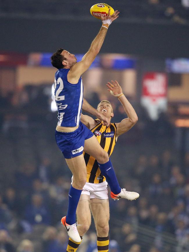 Todd Goldstein was all over Hawk Ben McEvoy in Round 20. Picture: Michael Klein