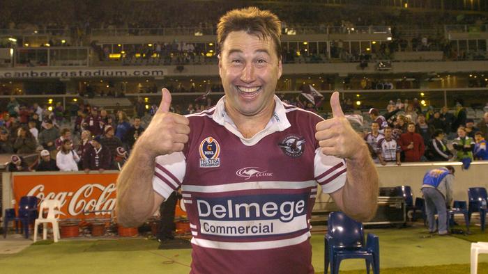 03 Sept 2005 Manly's Terry Hill gives thumbs up after their victory in Canberra Raiders vs Manly Sea Eagles NRL game at Canberra Stadium. thumbs /up sport nrl action headshot