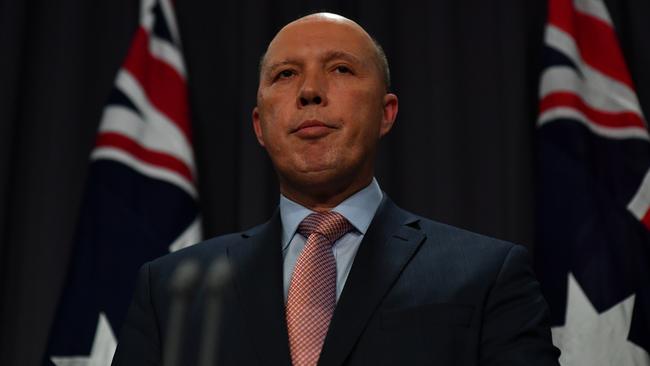 Home Affairs Minister Peter Dutton addresses media today. Picture: AAP