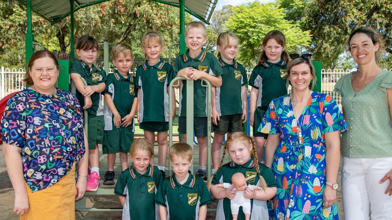 MY FIRST YEAR 2024: Crows Nest State School Prep students with staff (from left) teacher's aide Nicole Wilkinson, teacher Zoe Campbell and teacher's aide Heather Middleton, March 2024. Picture: Bev Lacey