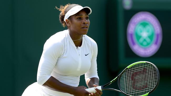 Serena Williams practices on court during training for the Wimbledon Lawn Tennis Championships. (Pic: Matthew Stockman)