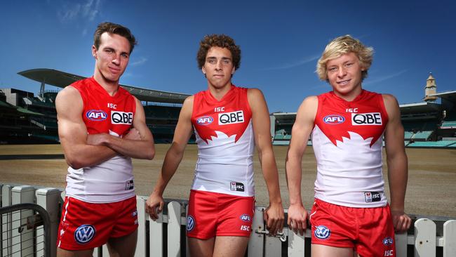 The Swans have groomed Academy players Jack Hiscox, Abe Davis and Isaac Heeney. Picture: Richard Dobson