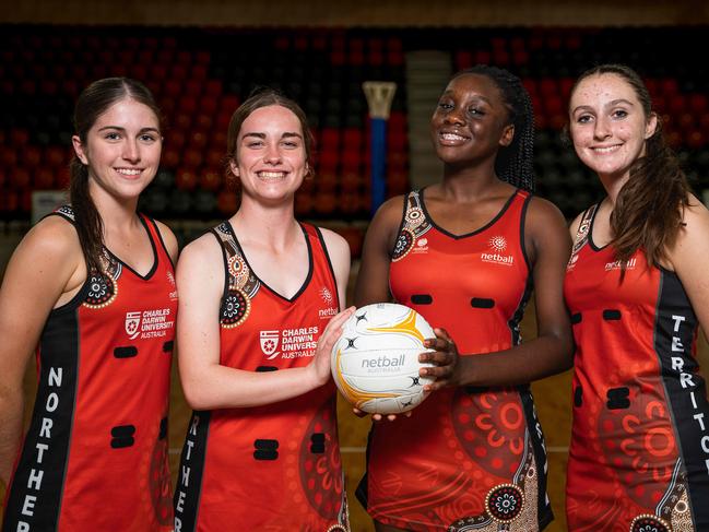 Northern Territory players Hannah Torsney, Charlotte Hateley, Ore Ogeleye and Mackenzie Lynch. Picture: Pema Pakhrin.