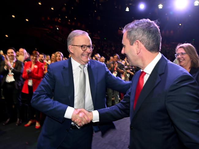 BRISBANE, AUSTRALIA - NewsWire Photos - AUGUST 17, 2023.Prime Minister Anthony Albanese and Treasurer Jim Chalmers at the 49th ALP National Conference 2023 in Brisbane. Picture: Dan Peled / NCA NewsWire