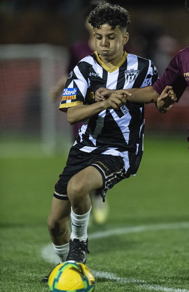 Raad Alazeez of Willowburn against TAS United in Football Queensland Darling Downs Community Juniors U13 Junior League grand final at Clive Berghofer Stadium, Friday, August 30, 2024. Picture: Kevin Farmer