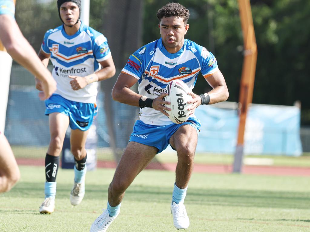 Braith Clubb looks for a gap in the Queensland Rugby League (QRL) Under 19 Men's match between the Northern Pride and the Mackay Cutters, held at Barlow Park. Picture: Brendan Radke